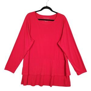 SUSAN GRAVER Red Modern Essentials Liquid Knit Long Sleeve Layered Top SIZE 2X